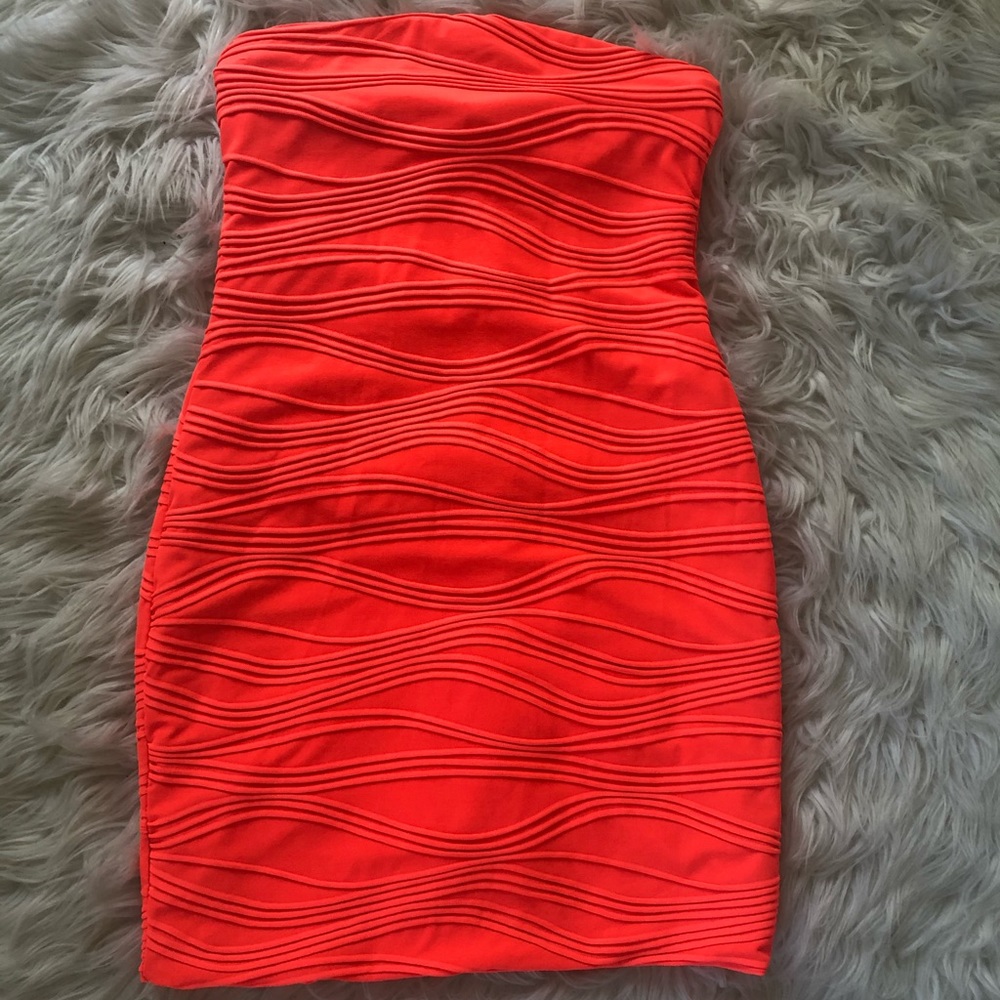 Neon orange body con dress